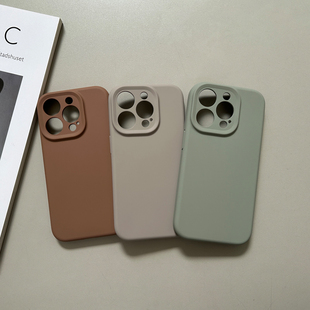 液态硅胶陶土色适用苹果15Promax手机壳iphone14卡其色13全包按键12