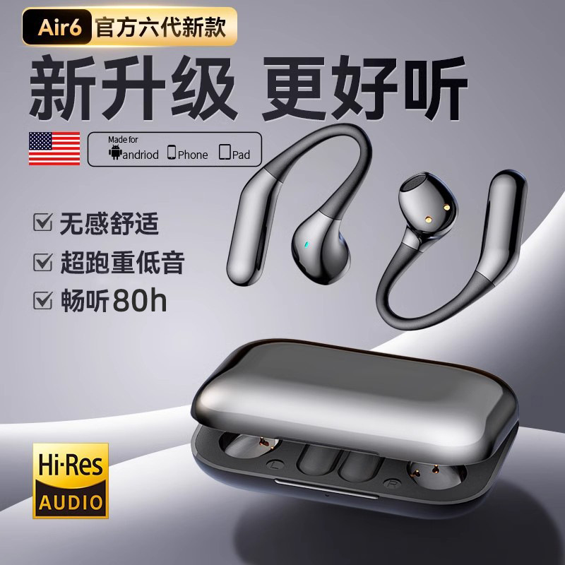 曼哈顿2025新款进口德国柏林之声音质Air6半入耳式蓝牙耳机挂耳式