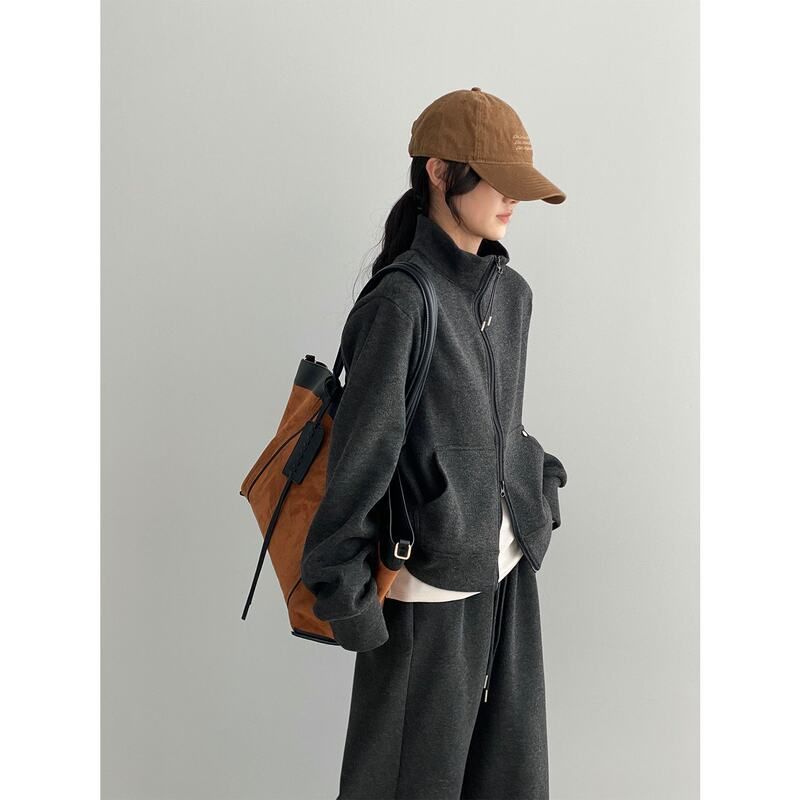 那末加绒卫衣套装韩系慵懒风立领