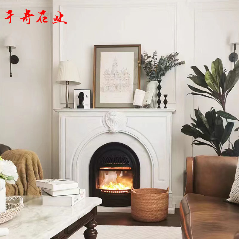 大理石欧式壁炉架石雕法式拱形玄关壁炉美式简约现代石材壁炉现货