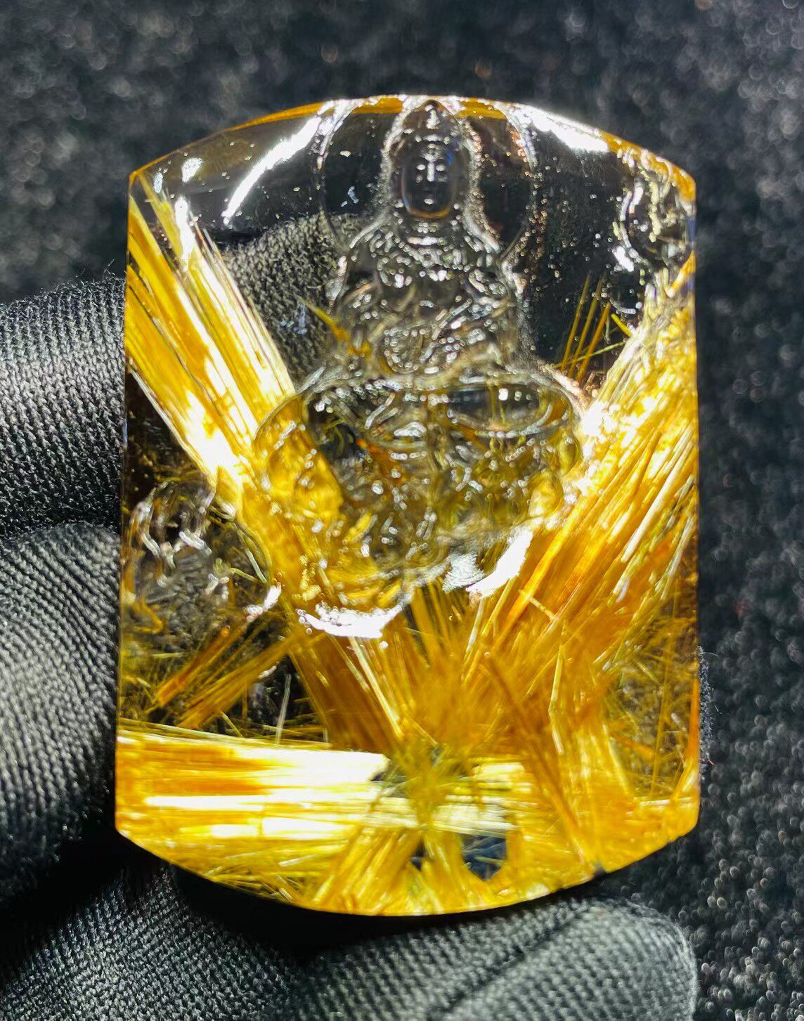 真品钛晶观音吊坠天然水晶饰品钛金发晶佛像挂件坠子毛衣链男女款