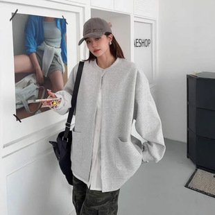 松弛感慵懒风宽松洋气开衫上衣设计感后背开叉中长款显瘦卫衣外套