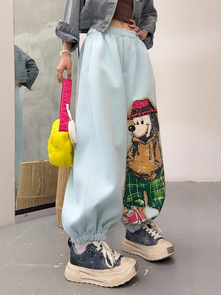 American-Style Jogger Streetwear Pants for Women, Loose Fit, New Autumn Cartoon Fashion Casual Sweatpants, Plus-Size Lantern Pants