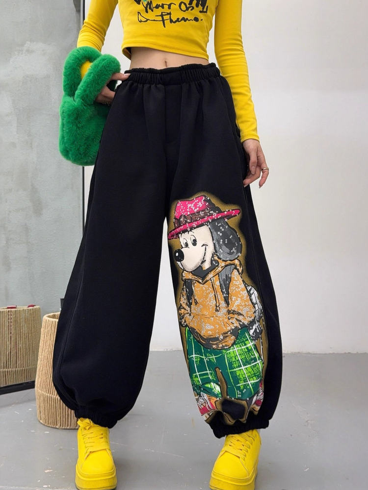 American-Style Jogger Streetwear Pants for Women, Loose Fit, New Autumn Cartoon Fashion Casual Sweatpants, Plus-Size Lantern Pants