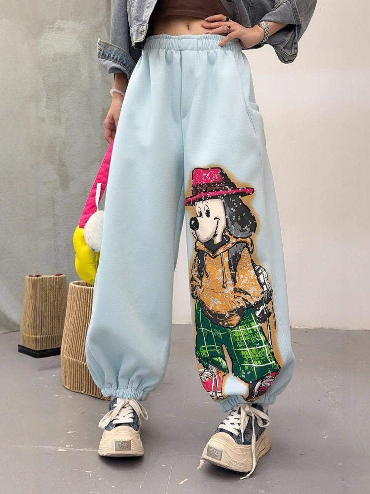 American-Style Jogger Streetwear Pants for Women, Loose Fit, New Autumn Cartoon Fashion Casual Sweatpants, Plus-Size Lantern Pants