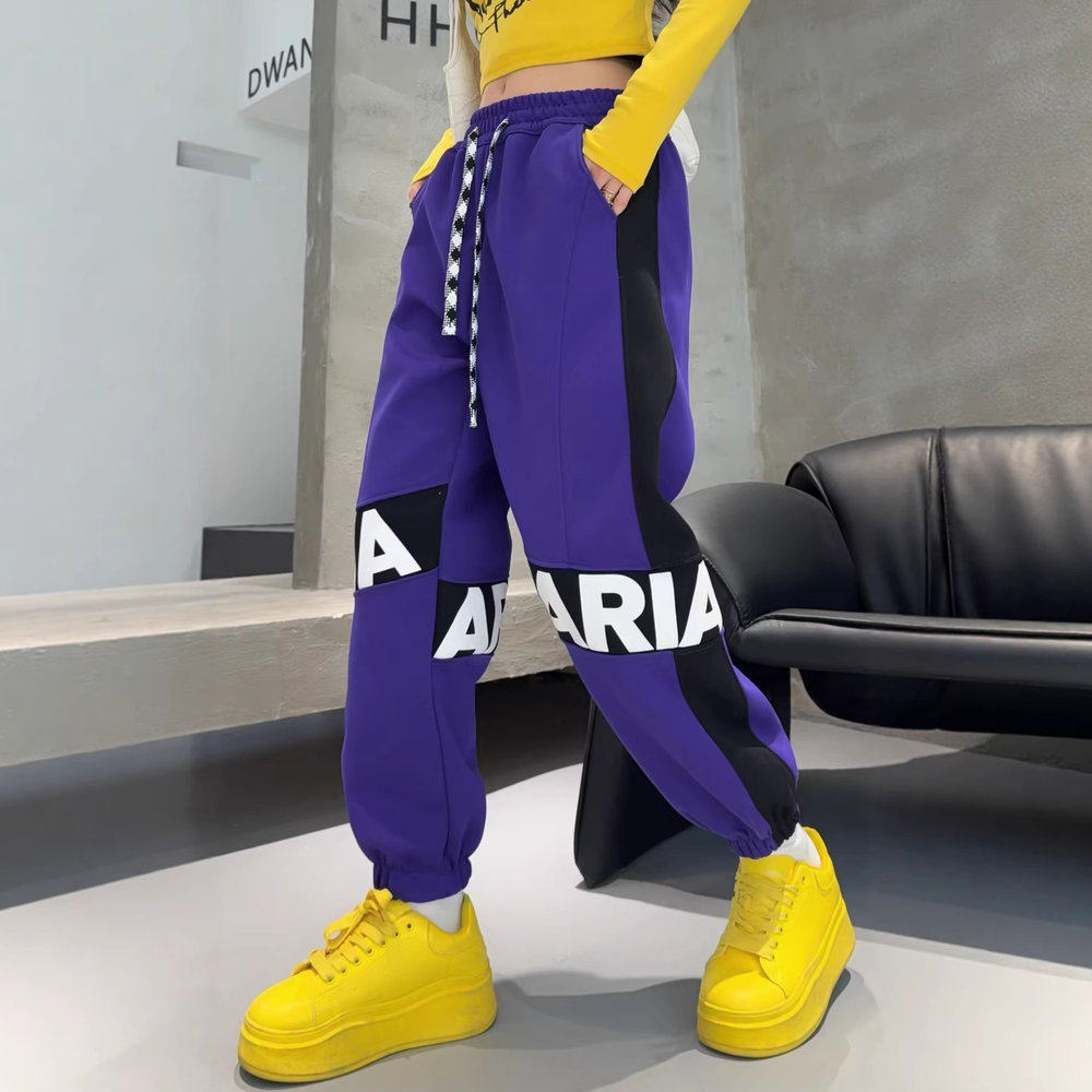 欧版拼接字母裤子春秋款2026新款时髦洋气运动裤痞帅休闲裤卫裤女,女装/女士精品,卫裤,淘宝优惠券,粉丝福利购,淘宝优惠卷