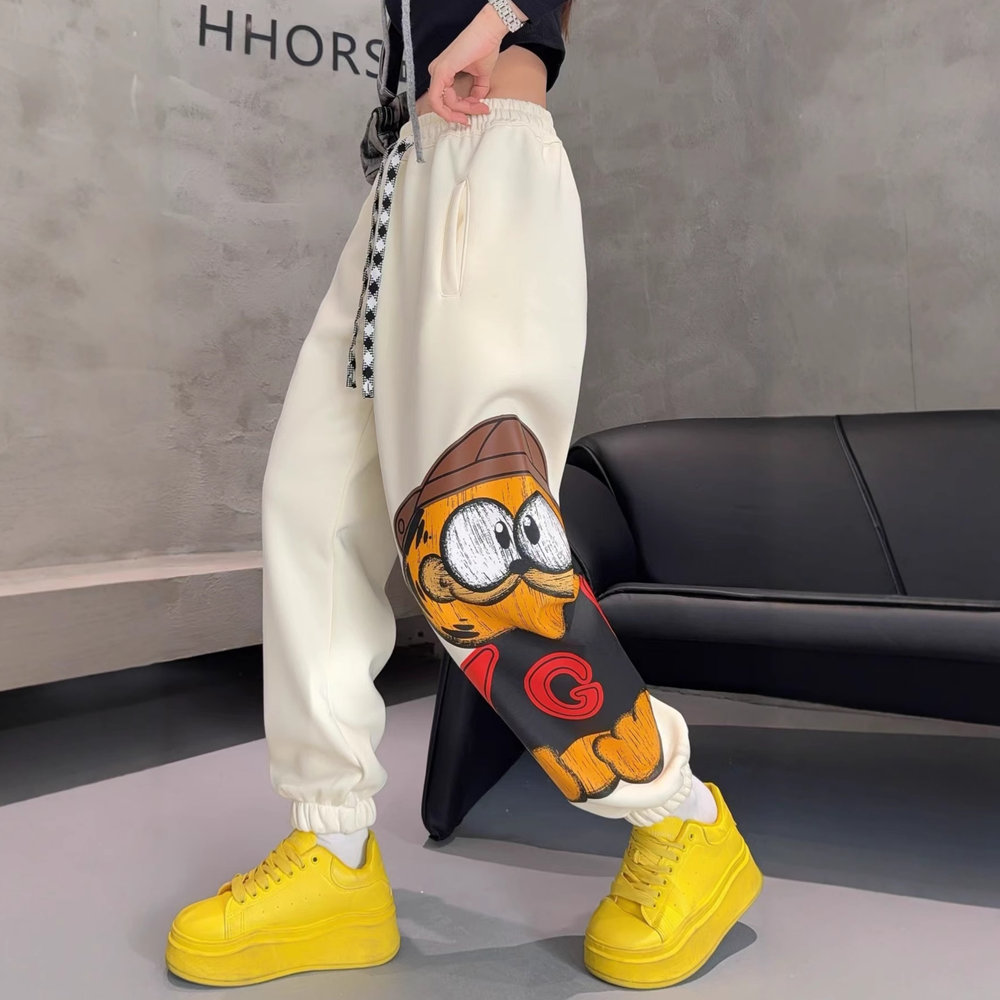 束脚加厚通勤高腰长裤卡通均码