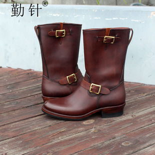勤针固特异手工皮鞋男士工程师靴子个性美式复古做旧机车哈雷皮靴