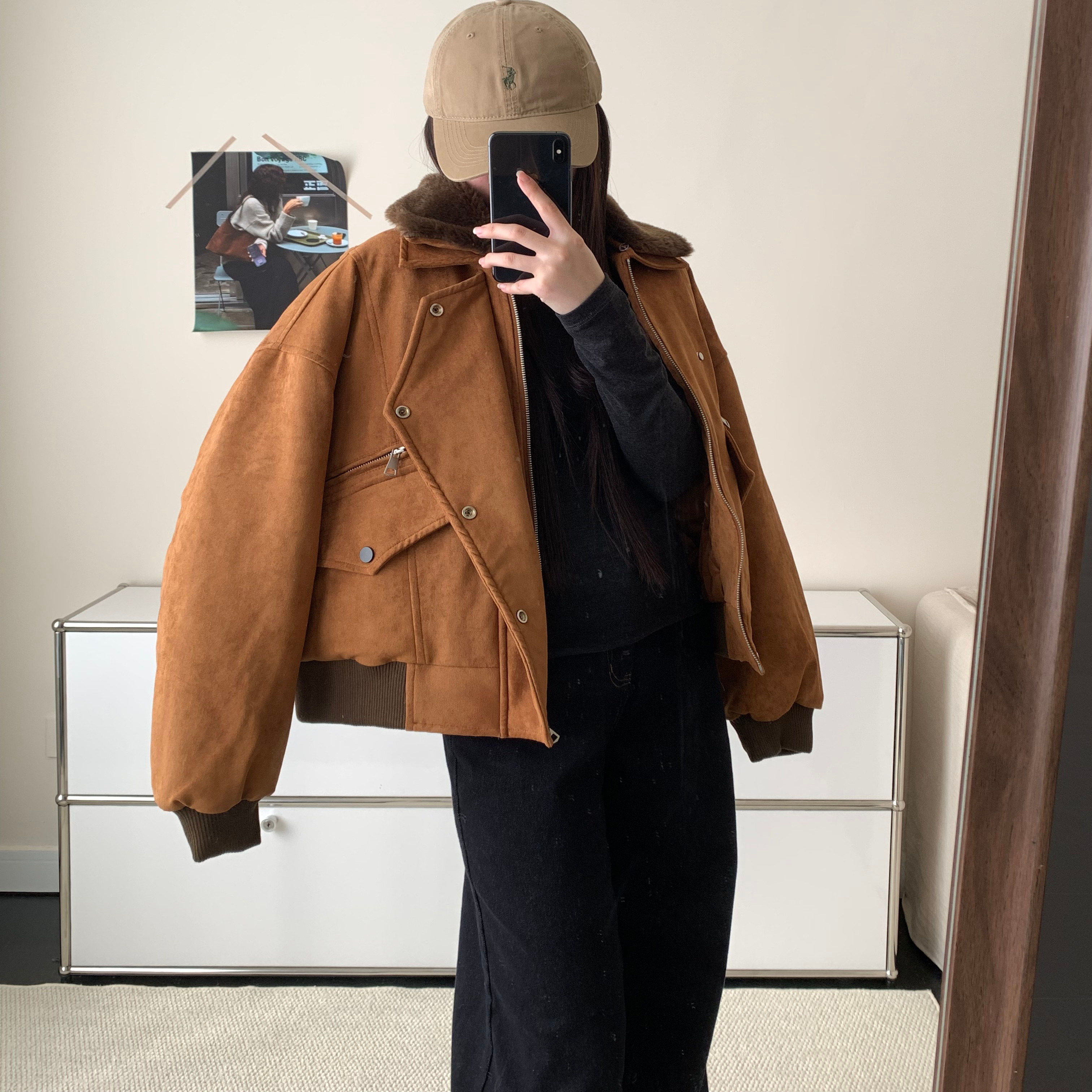 美式复古可拆卸毛领麂皮绒棉服男冬季设计感加厚休闲夹克保暖外套