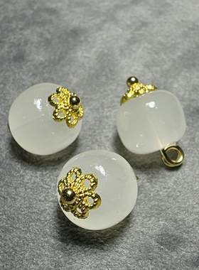 XITI新中式国风纽扣10mm白色通透琉璃桶珠花托扣子旗袍服装辅料