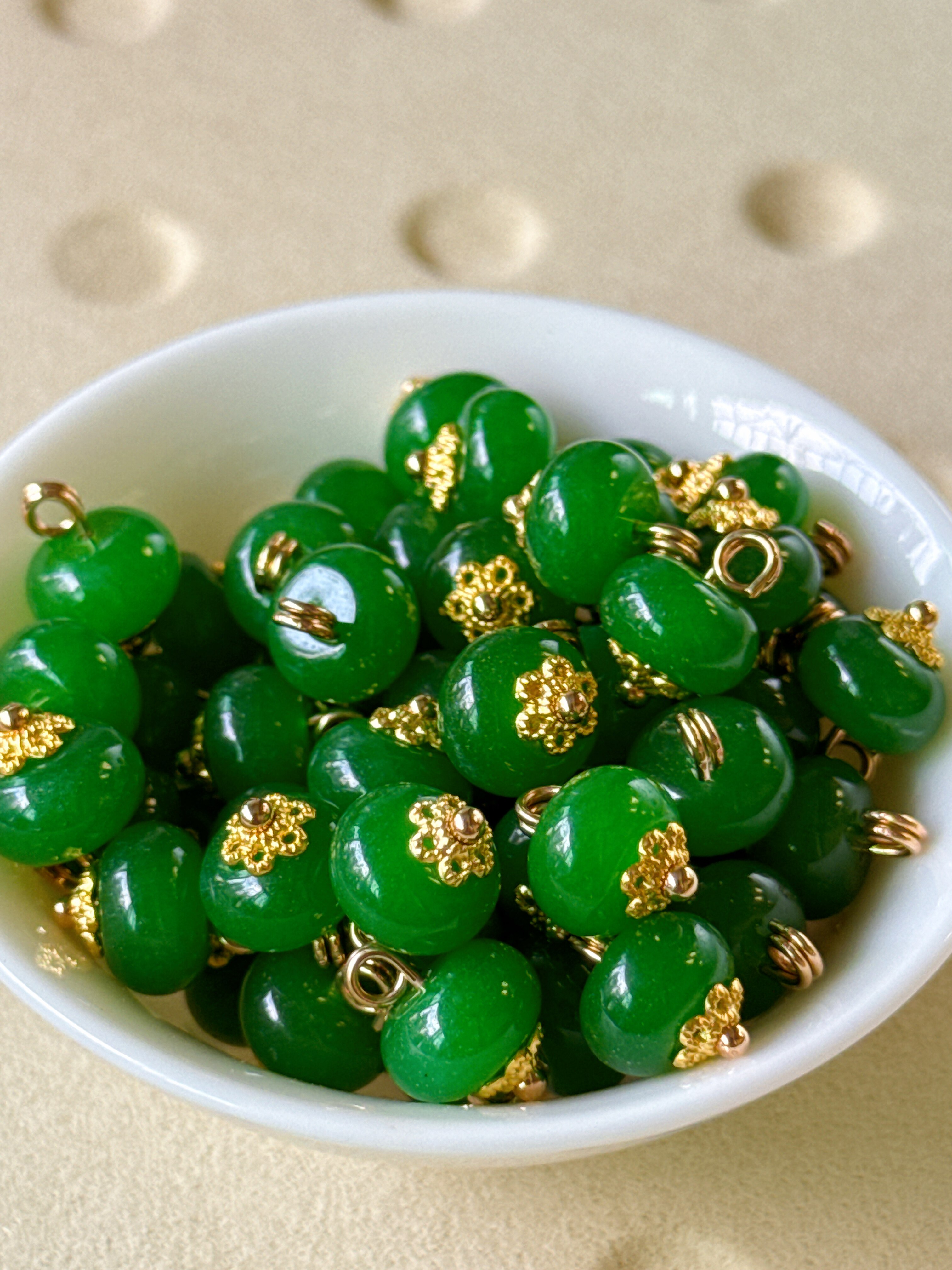 【天然石】绿色扁珠中国风女装盘扣手工复古纽扣10mm | 现货24h发