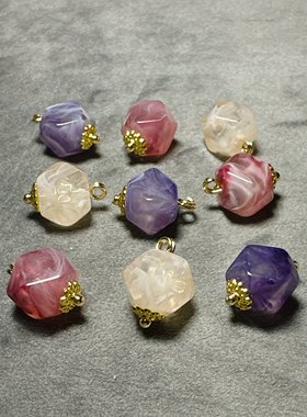 10mm新中式国风纽扣紫色/玫红/粉白色切面桶珠花托旗袍服装辅料