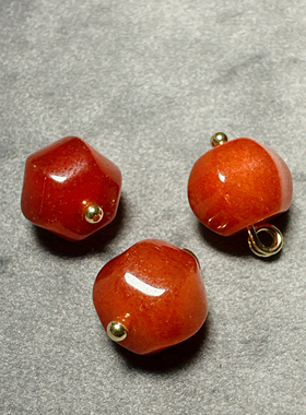 10mm浓郁玛瑙红色天然石切面桶珠花托旗袍汉服马甲古装服装盘扣