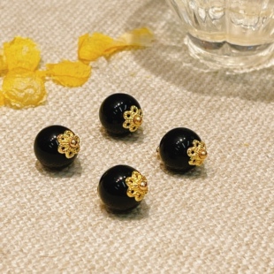 国风汉服旗袍辅料10mm纯黑圆珠纽扣 新中式