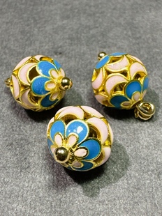 辅料 旗袍汉服服装 10mm新中式 国风镂空滴油蓝粉色圆珠花球纽扣女装