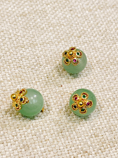 绿色东陵珠纽扣新中式服饰辅料吊坠挂饰天然石珠10mm国风扣子