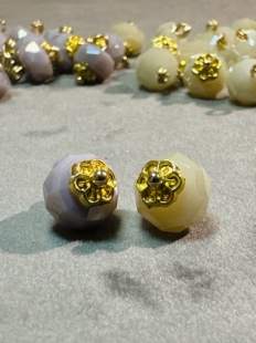 10mm新中式国风淡紫色杏白色切面珠纽扣旗袍汉服古装宋锦辅料扣子