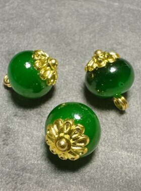 10mm新中式国风绿色算盘珠琉璃花托纽扣女装旗袍汉服唐装真丝辅料