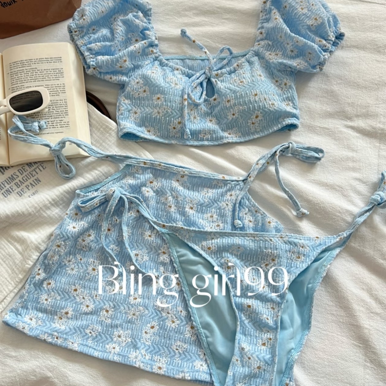 法式甜美少女清新小雏菊连衣泳衣