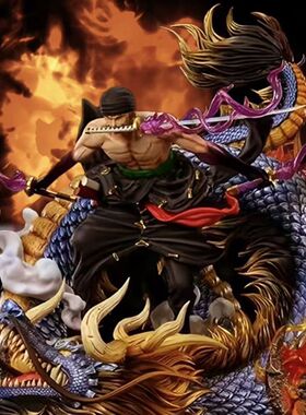 海贼手办黑金索隆【人物可换】鬼岛尼卡路飞索隆GK手办巨龙雕像