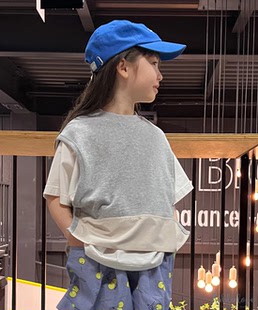 纯棉材质拼接套头马甲春秋无袖 日本代购 COLORS GROOVY 背心 童装