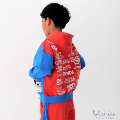 Kiddielove 日本代购 童装 CONVEX 纯棉拼色后背图案连帽卫衣帽T