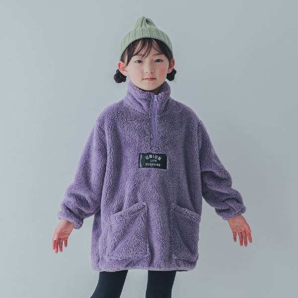 Kiddielove 日本代购 童装 SEC 柔软抓绒高领半开长版卫衣外套
