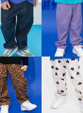 日本代购 童装 F.O 80-160cm 纯棉柔软褶皱宽松图案休闲长裤牛仔