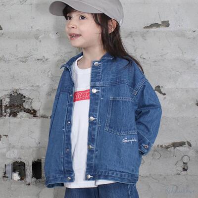 日本代购 童装 GROOVY COLORS 纯棉丹宁翻领宽版落肩夹克牛仔外套