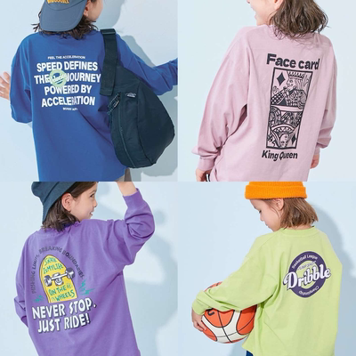 Kiddielove 日本代购 童装 devirock 纯棉螺纹袖口多图案长袖T恤