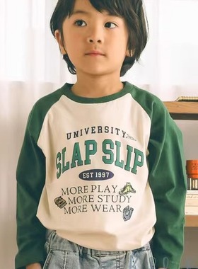 国内现货 日本 童装 SLAPSLIP 纯棉有趣字母配色插肩长袖T恤