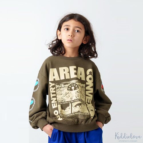 Kiddielove 日本代购 童装 CONVEX 纯棉图案印花拼色袖宽松秋卫衣
