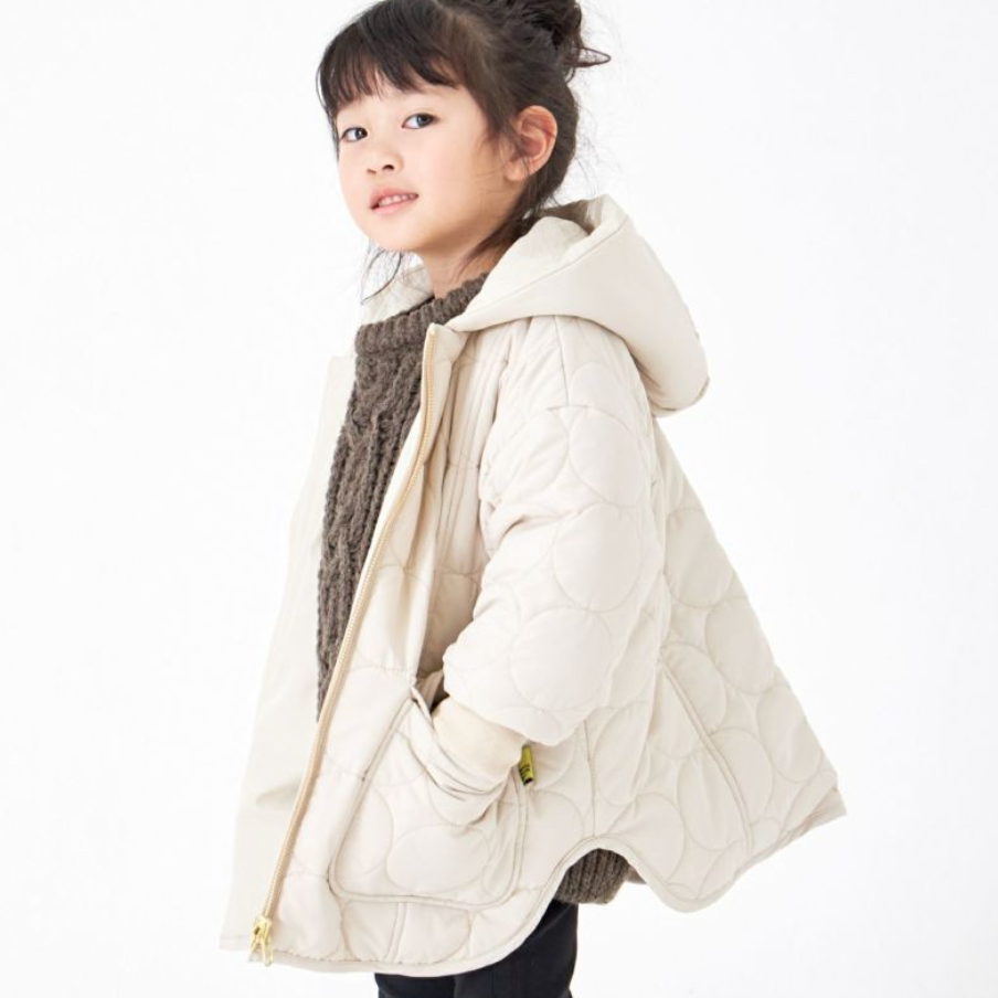 Kiddielove 日本代购 童装 MYD两面穿中夹棉衍缝连帽斗篷外套棉服