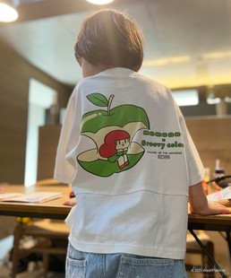 COLORS GROOVY 纯棉合作款 插画苹果宽版 T恤 日本代购 短袖 童装