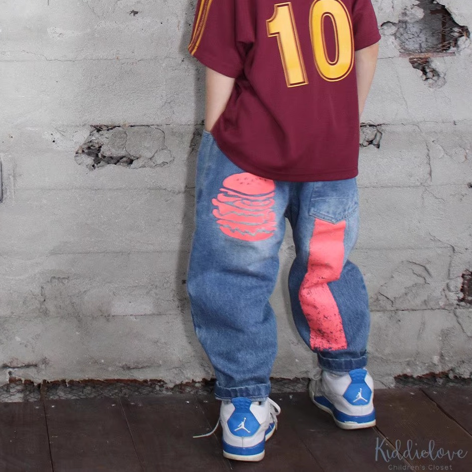 日本代购 童装 GROOVY COLORS 春新品纯棉丹宁汉堡气球宽松牛仔裤