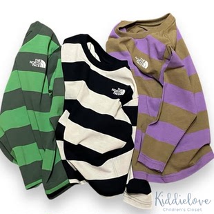 童装 北脸防污处理宽条纹长袖 THE FACE T恤 NORTH 日本代购
