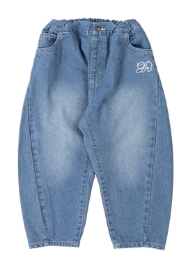 日本代购 童装 GROOVY COLORS 纯棉丹宁月型弯刀宽松牛仔长裤