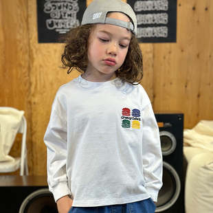 童装 汉堡刺绣图案休闲长袖 GROOVY 纯棉宽版 T恤 COLORS 日本代购