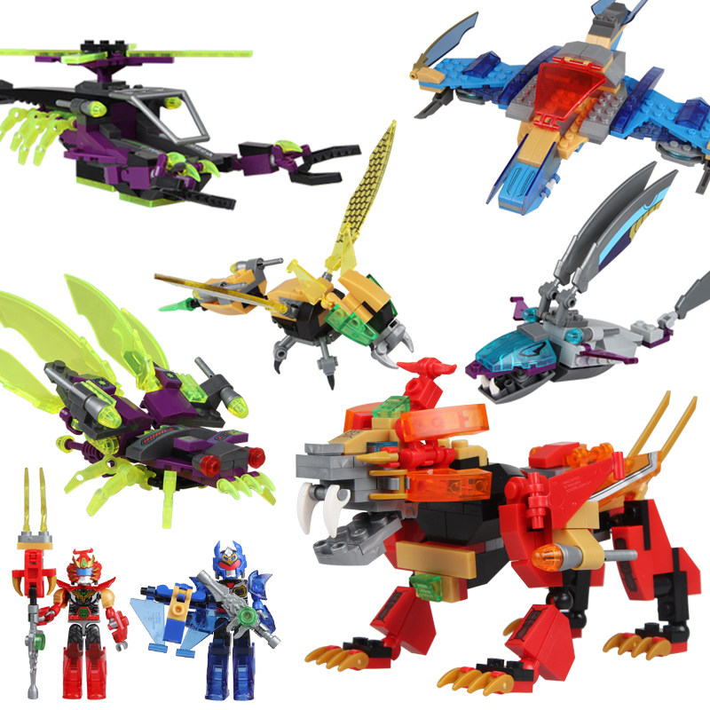 奥迪双钻铠甲勇士捕将拼装拼插益智积木卡魄帝狮将天蝠将公仔玩具
