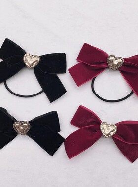 韩版气质复古丝绒爱心蝴蝶结发夹头绳少女甜美刘海侧边夹发饰发圈