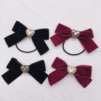 韩版气质复古丝绒爱心蝴蝶结发夹头绳少女甜美刘海侧边夹发饰发圈