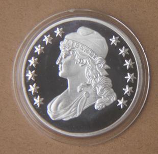 美国飘发女神 直径约35mm 镀银 纪念章 收藏