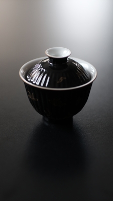 妙造山房墨彩描金手绘折枝兰花菊瓣纹二才盖碗泡茶功夫茶具景德镇