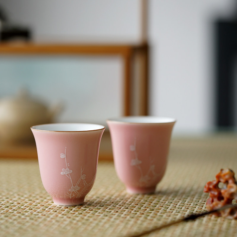谈得来 久在堂粉底堆白冰梅纹花神闻香杯 景德镇陶瓷茶杯人文茶具