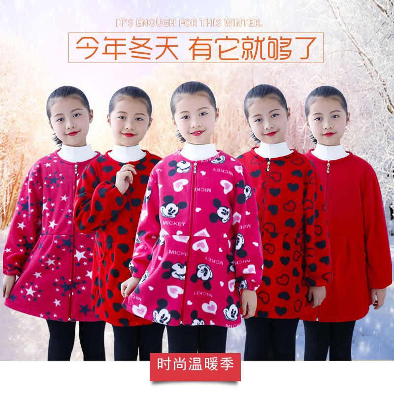 宝宝羽绒服罩衣儿童女围裙洋气秋冬加绒加厚反穿衣吃饭兜公主外套
