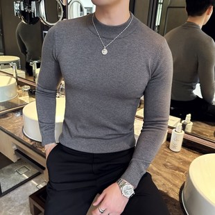 半高领毛衣秋冬款韩版潮流修身中领针织紧身打底衫男士休闲衫