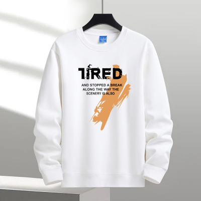 潮牌加绒加厚圆领卫衣男无帽秋冬季青少年初中高中学生内搭打底衫