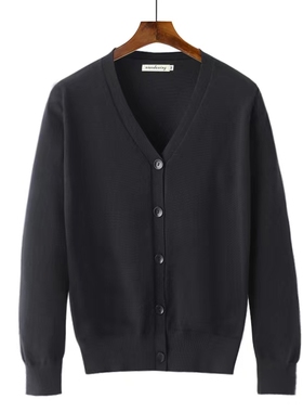 护士针织毛衣ogo医生工作服男女V领黑色开衫宽松外套