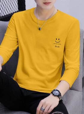2025春季学生情侣体打底衫 宽松潮流男士长袖T恤 圆领上衣服