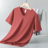 速干凉感冰感透气半袖 V领纯色上衣夏季 体 2025新款 冰丝t恤男短袖